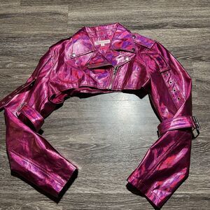 Pink Jacket Size Womens XL Cropped Hot & Delicious Rockstar Buckle Strap